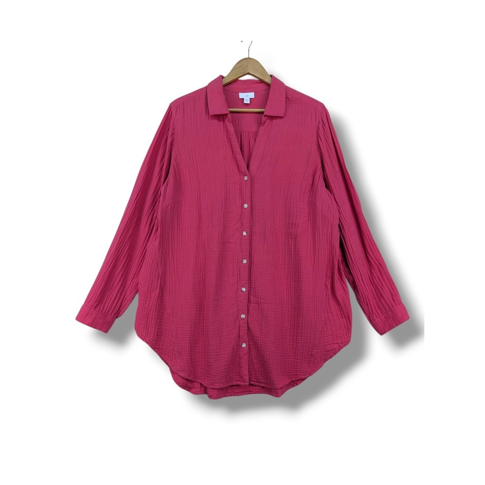 J. Jill Pure Jill Raspberry Pink Cotton Gauze Button Down Tunic Top XL Tall